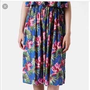 Topshop Hibiscus Print Midi Skirt
